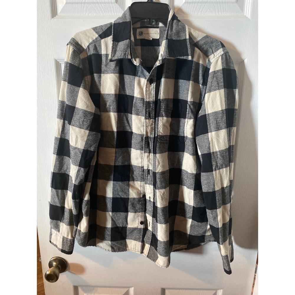 Aeropostale Mens Buffalo Plaid Flannel Shirt Black Cream Check Button Down‎ M